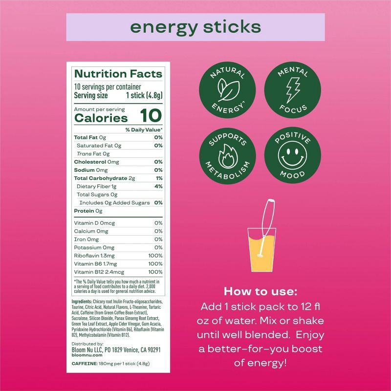 slide 4 of 4, BLOOM NUTRITION Natural Energy Stick Packs - Strawberry Watermelon - 10pk, 10 ct