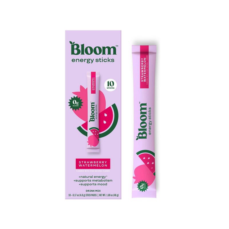 slide 1 of 4, BLOOM NUTRITION Natural Energy Stick Packs - Strawberry Watermelon - 10pk, 10 ct