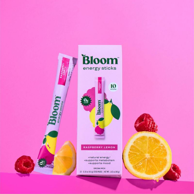 slide 2 of 4, BLOOM NUTRITION Natural Energy Stick Packs - Raspberry Lemon - 10pk, 10 ct