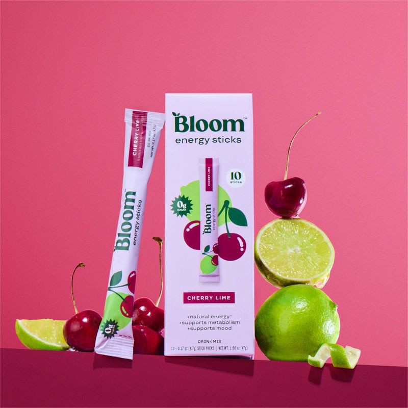 slide 2 of 4, BLOOM NUTRITION Natural Energy Stick Packs - Cherry Lime - 10pk, 10 ct