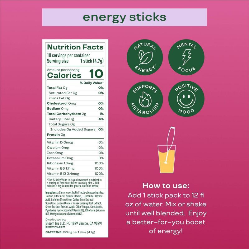 slide 4 of 4, BLOOM NUTRITION Natural Energy Stick Packs - Cherry Lime - 10pk, 10 ct