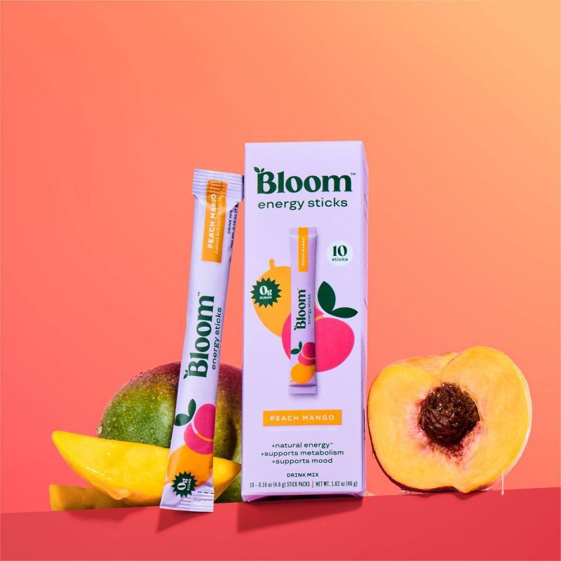 slide 2 of 4, BLOOM NUTRITION Natural Energy Stick Packs - Peach Mango - 10pk, 10 ct