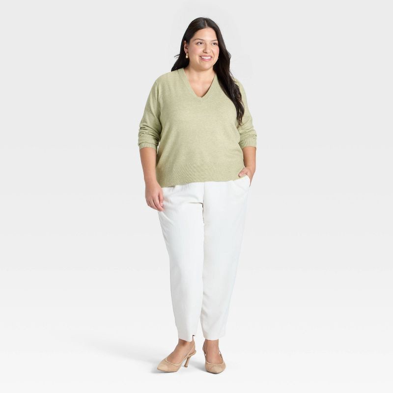 slide 3 of 3, Women's Cozy Knit Relaxed V-Neck Pullover Sweater - A New Day™ Light Green XXL, 1 ct