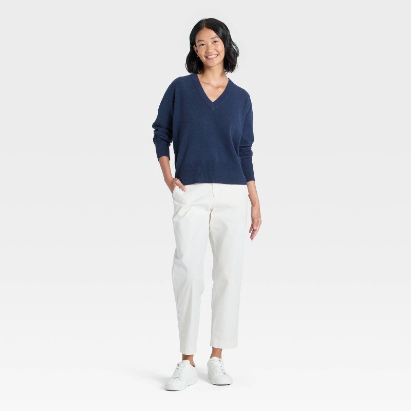 slide 3 of 3, Women's Cozy Knit Relaxed V-Neck Pullover Sweater - A New Day™ Navy XL, 1 ct