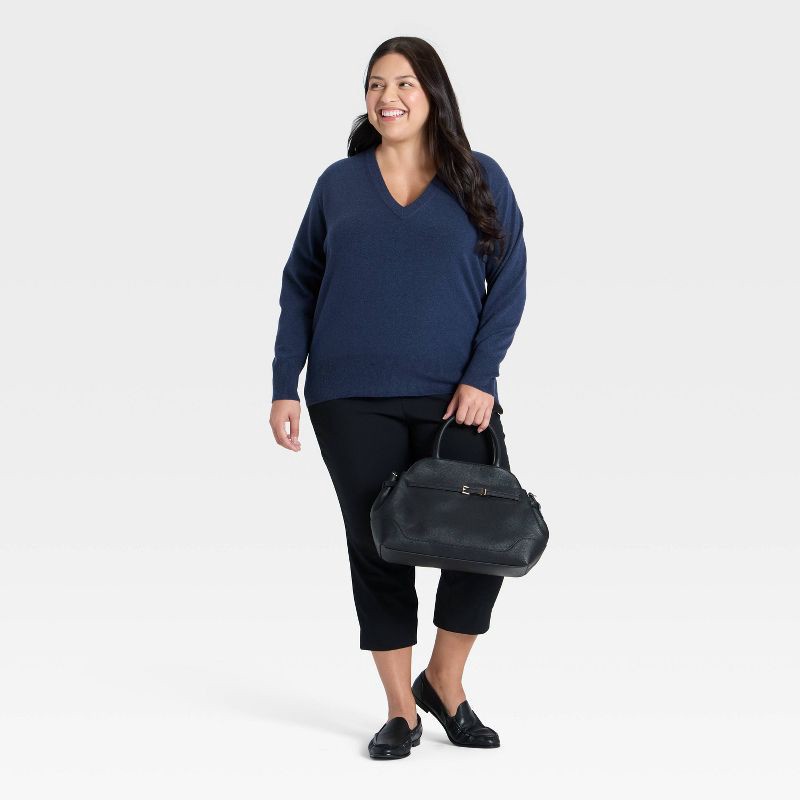 slide 3 of 3, Women's Cozy Knit Relaxed V-Neck Pullover Sweater - A New Day™ Navy XXL, 1 ct