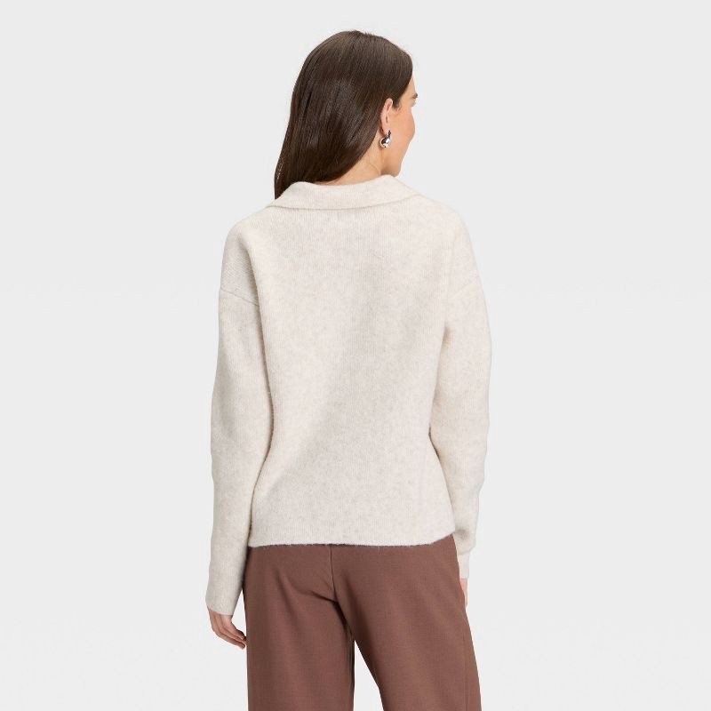 slide 2 of 3, Women's Cozy Knit Polo Sweater - A New Day™ Oatmeal XS, 1 ct
