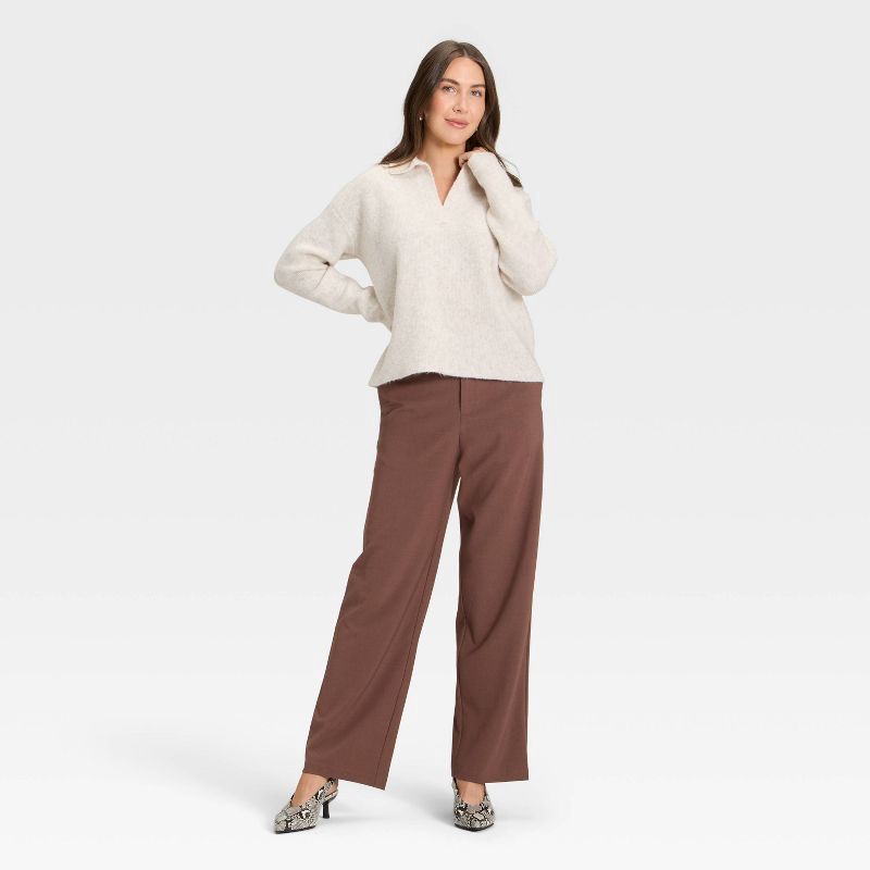 slide 3 of 3, Women's Cozy Knit Polo Sweater - A New Day™ Oatmeal XL, 1 ct