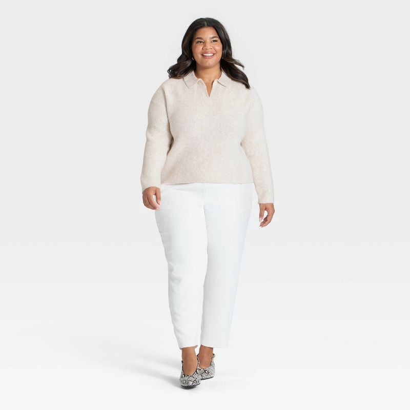 slide 3 of 3, Women's Cozy Knit Polo Sweater - A New Day™ Oatmeal XXL, 1 ct