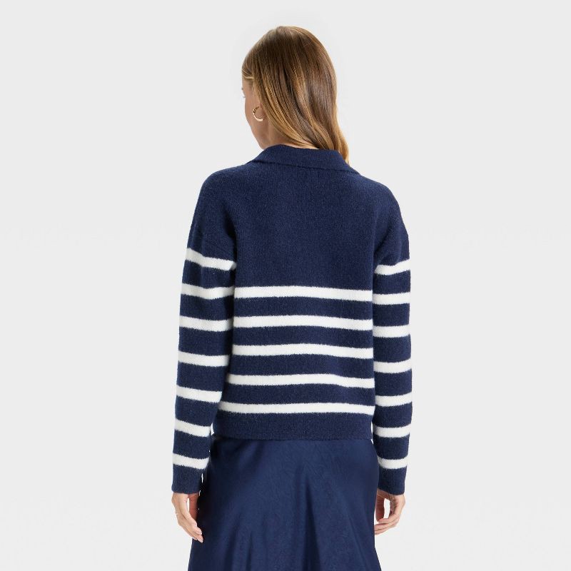 slide 2 of 3, Women's Cozy Knit Polo Sweater - A New Day™ Navy Striped S, 1 ct