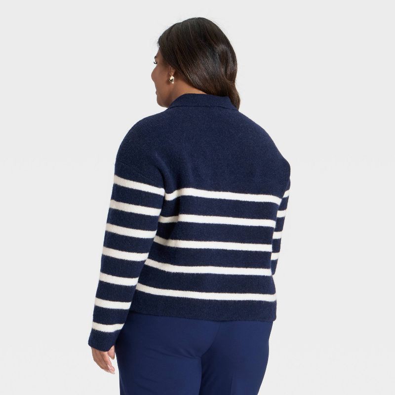 slide 2 of 3, Women's Cozy Knit Polo Sweater - A New Day™ Navy Striped XXL, 1 ct