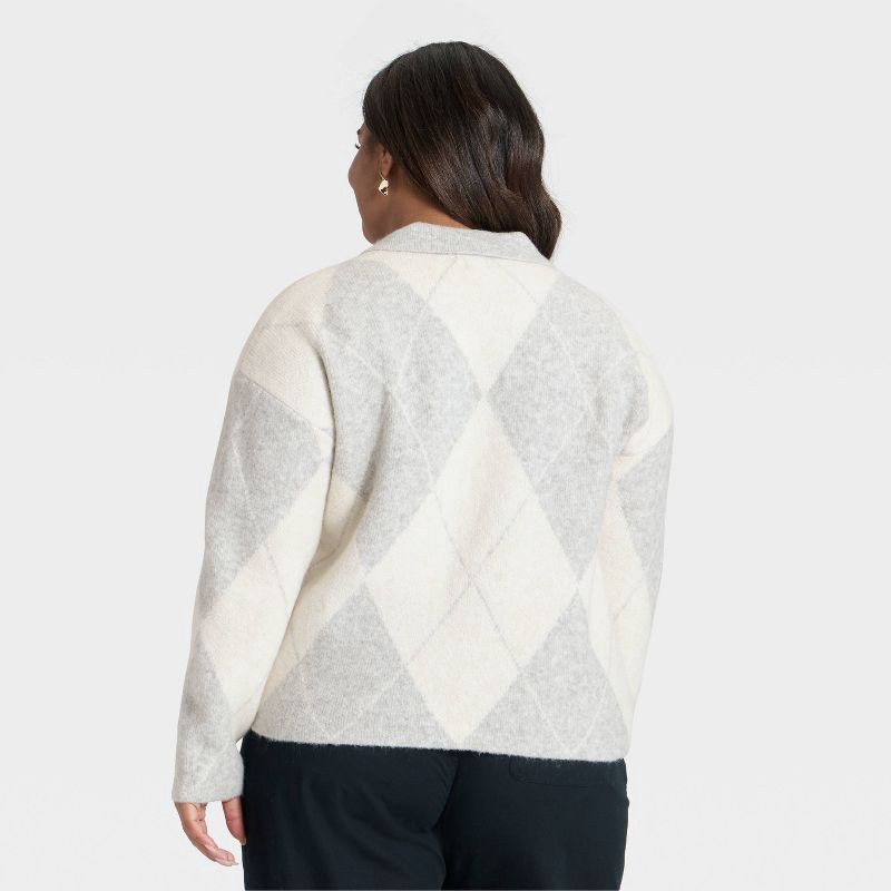 slide 2 of 3, Women's Cozy Knit Polo Sweater - A New Day™ Gray/Cream Argyle XXL, 1 ct