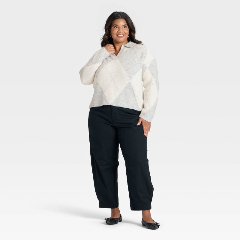 slide 3 of 3, Women's Cozy Knit Polo Sweater - A New Day™ Gray/Cream Argyle XXL, 1 ct