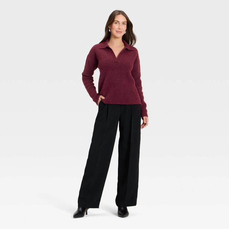 slide 3 of 3, Women's Cozy Knit Polo Sweater - A New Day™ Burgundy XS, 1 ct