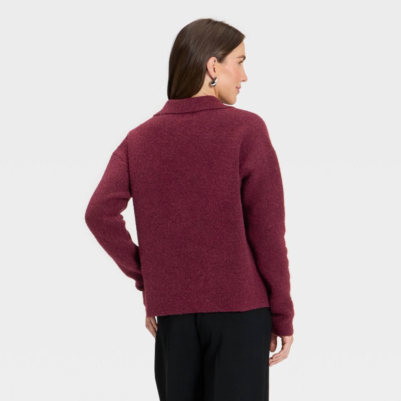 slide 2 of 3, Women's Cozy Knit Polo Sweater - A New Day™ Burgundy S, 1 ct