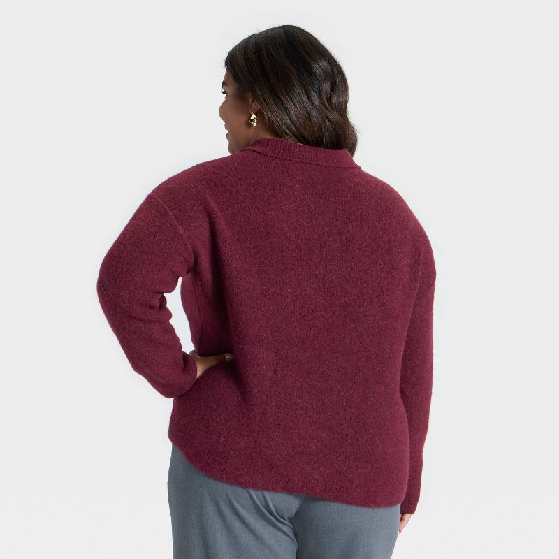 slide 2 of 3, Women's Cozy Knit Polo Sweater - A New Day™ Burgundy XXL, 1 ct