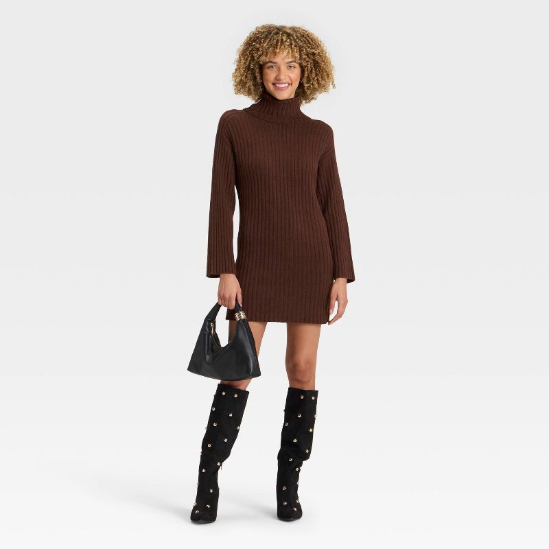 slide 3 of 3, Women's Mini Sweater Dress - A New Day™ Brown XL, 1 ct
