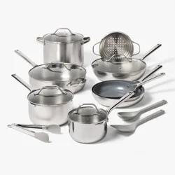 16pc Stainless Steel Cookware Set with Nonstick Ceramic Coated Frying Pans - Figmint™
