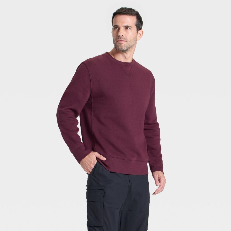 slide 3 of 3, Men's Active Comfort Fleece Crewneck Sweatshirt - All In Motion™ Burgundy XXL, 1 ct