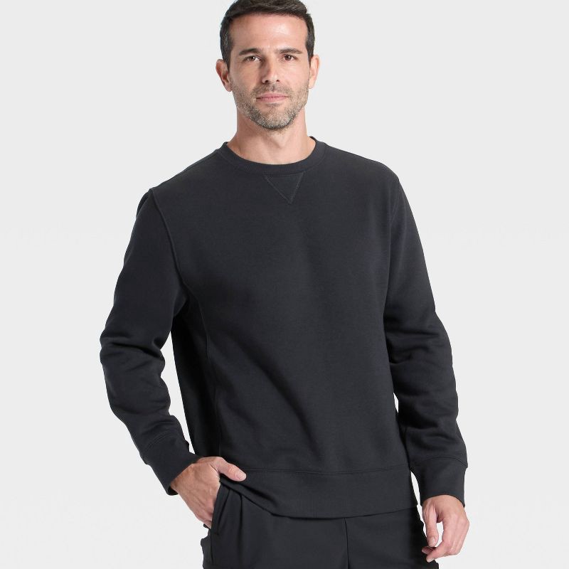 slide 3 of 3, Men's Active Comfort Fleece Crewneck Sweatshirt - All In Motion™ Black L, 1 ct