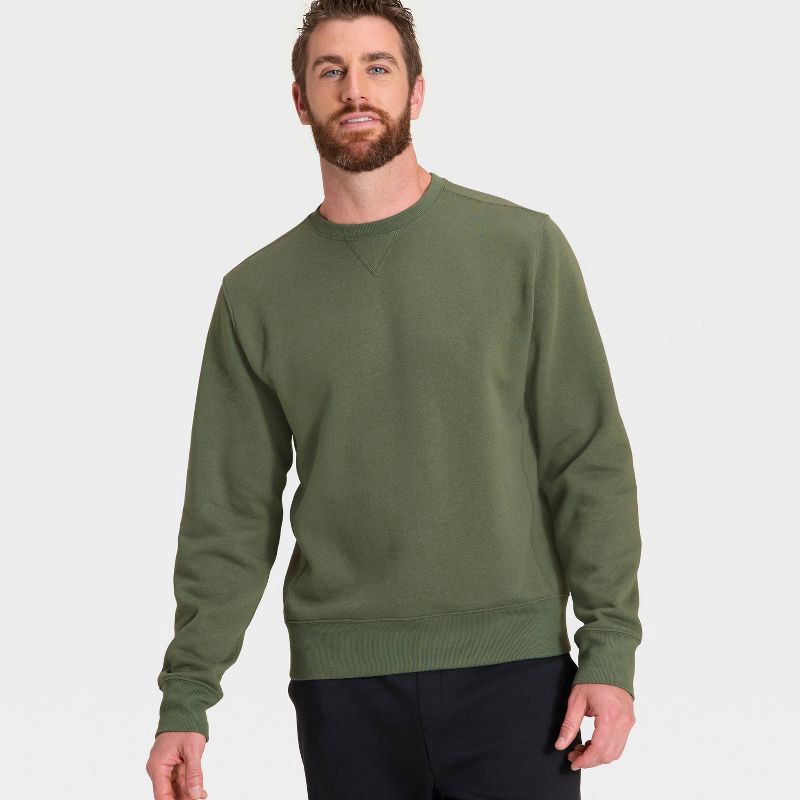 slide 3 of 3, Men's Active Comfort Fleece Crewneck Sweatshirt - All In Motion™ Green XL, 1 ct