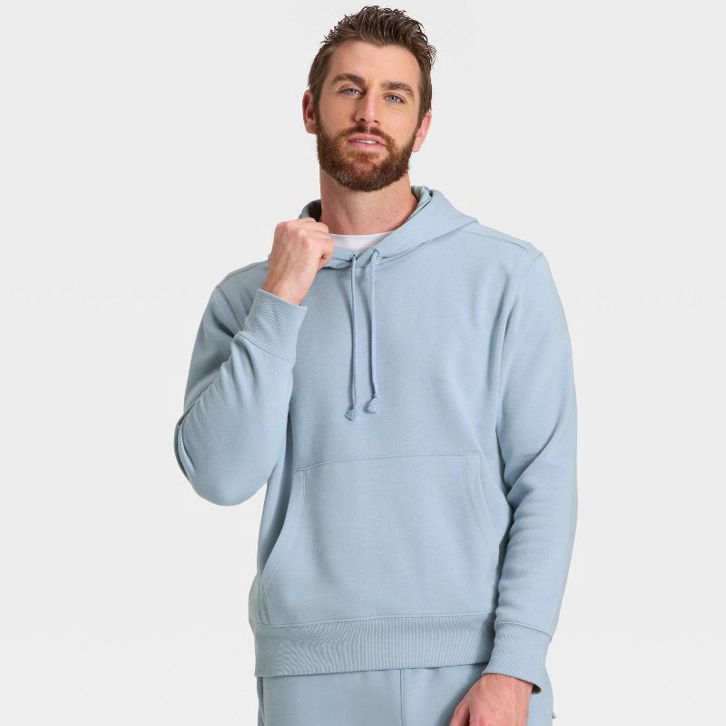 slide 3 of 3, Men's Active Comfort Cotton Fleece Hoodie - All In Motion™ Light Blue M, 1 ct