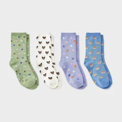 Girls' 4pk Animal and Heart Super Soft Crew Socks - Cat & Jack™ S