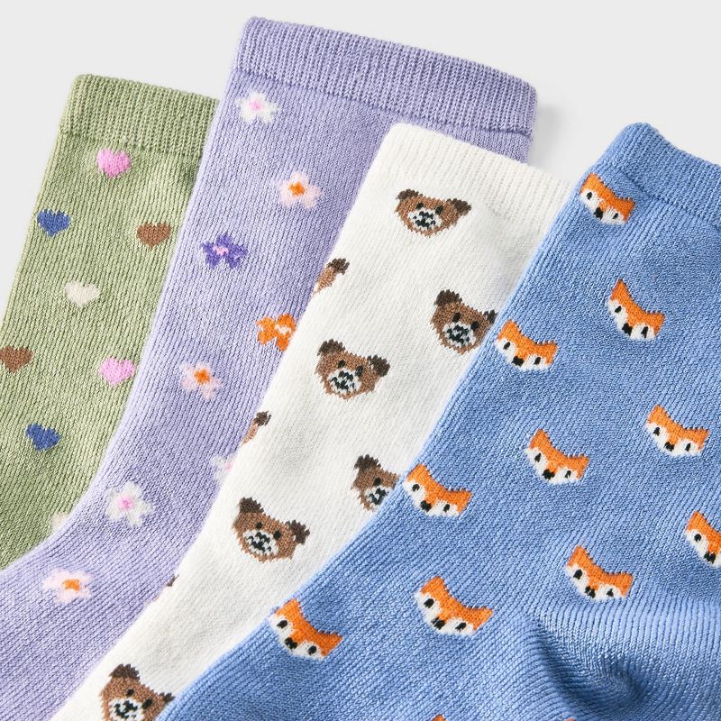 slide 3 of 3, Girls' 4pk Animal and Heart Super Soft Crew Socks - Cat & Jack™ M, 4 ct