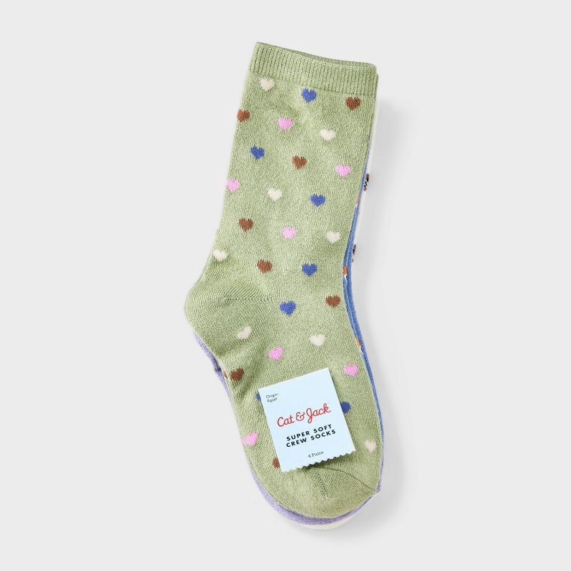 slide 2 of 3, Girls' 4pk Animal and Heart Super Soft Crew Socks - Cat & Jack™ L, 4 ct