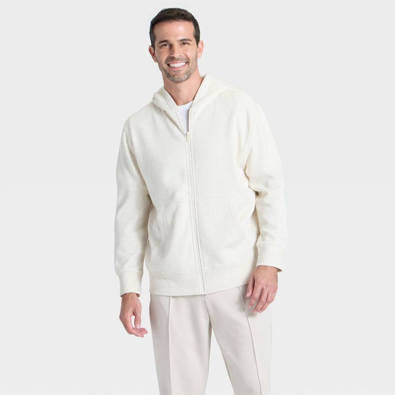 slide 3 of 3, Men's Active Comfort Fleece Full-Zip Sweatshirt - All In Motion™ Oatmeal L, 1 ct