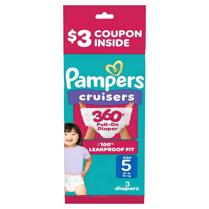 slide 2 of 11, Pampers Cruisers 360 Trial Pack Disposable Diapers - Size 5 - 3ct, 5 x 3 ct