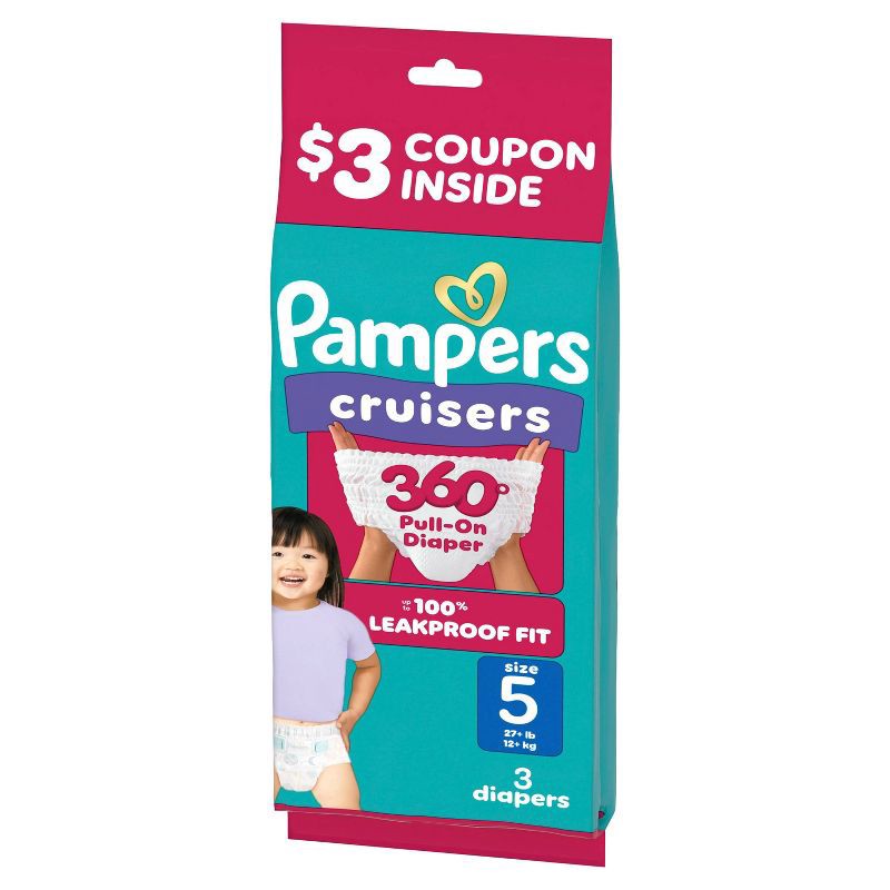slide 10 of 11, Pampers Cruisers 360 Trial Pack Disposable Diapers - Size 5 - 3ct, 5 x 3 ct