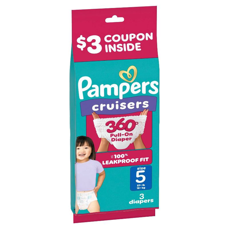 slide 11 of 11, Pampers Cruisers 360 Trial Pack Disposable Diapers - Size 5 - 3ct, 5 x 3 ct