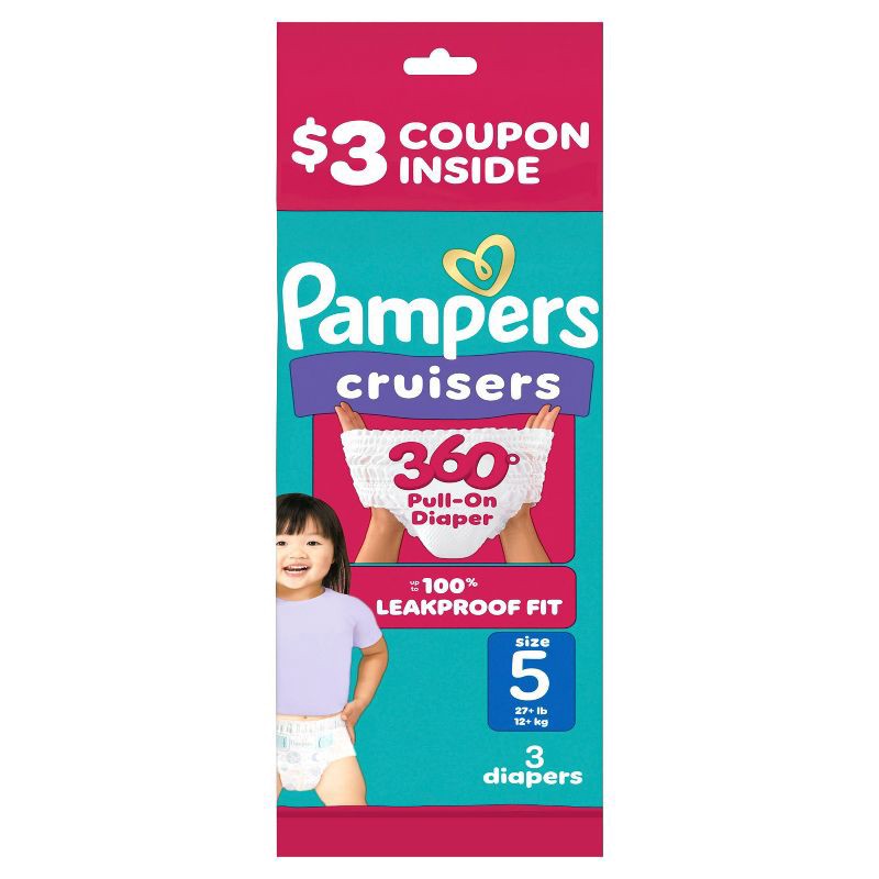 slide 1 of 11, Pampers Cruisers 360 Trial Pack Disposable Diapers - Size 5 - 3ct, 5 x 3 ct