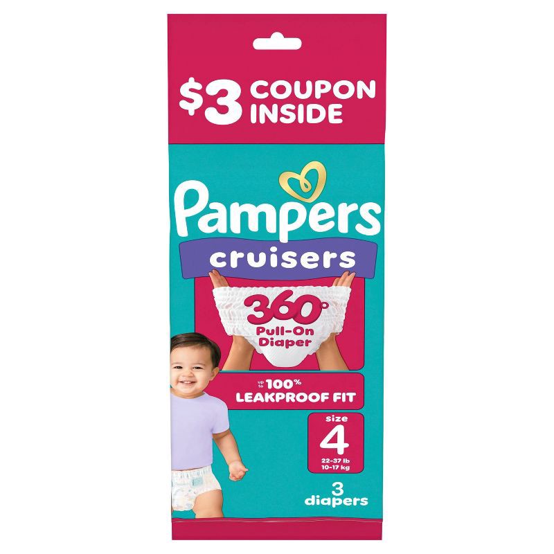 slide 2 of 11, Pampers Cruisers 360 Trial Pack Disposable Diapers - Size 4 - 3ct, 4 x 3 ct