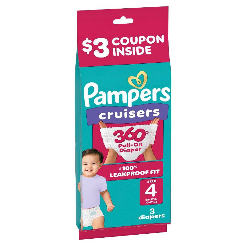 slide 10 of 11, Pampers Cruisers 360 Trial Pack Disposable Diapers - Size 4 - 3ct, 4 x 3 ct