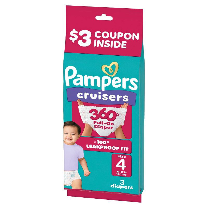 slide 11 of 11, Pampers Cruisers 360 Trial Pack Disposable Diapers - Size 4 - 3ct, 4 x 3 ct