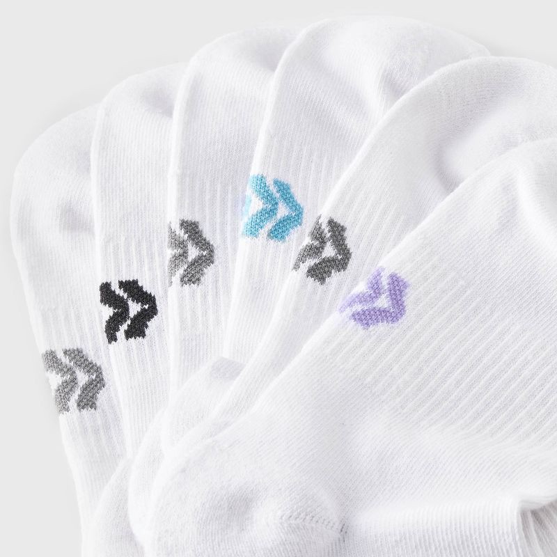 slide 3 of 3, Girls' 6pk Striped Crew Socks - All In Motion™ White M, 6 ct