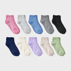 Girls' 10pk Lightweight Ribbed Ankle Socks - Cat & Jack™ M