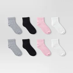 Girls' 8pk Ankle Socks - Dealworthy™ Pink XS/S