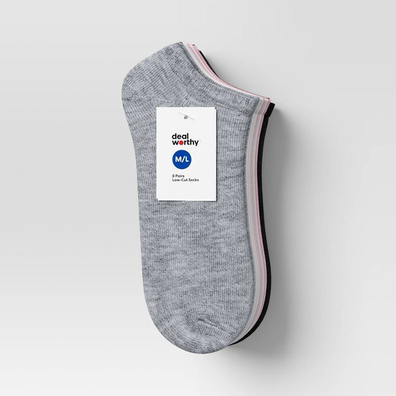 slide 2 of 3, Girls' 8pk Ankle Socks - Dealworthy™ Dark Pink XS/S, 8 ct