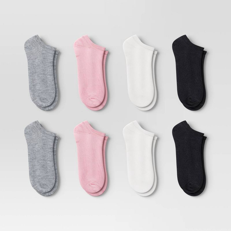 slide 1 of 3, Girls' 8pk Ankle Socks - Dealworthy™ Dark Pink XS/S, 8 ct