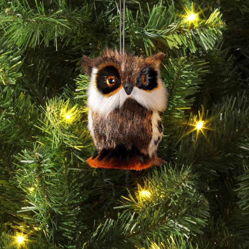 slide 2 of 3, 3.5" Christmas Faux Fur Animals Owl - Wondershop™, 1 ct