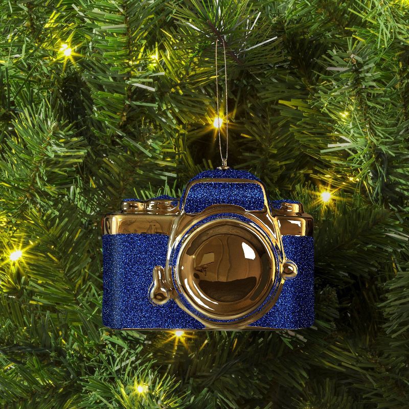 slide 2 of 3, Christmas Blue Glass Camera Ornament - Wondershop™, 1 ct