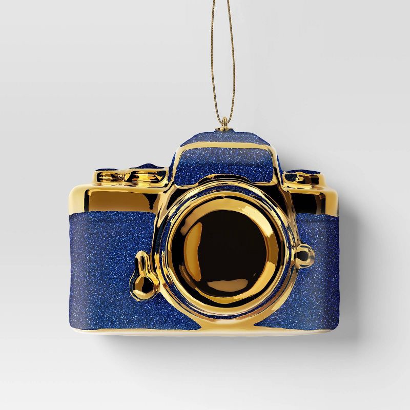 slide 1 of 3, Christmas Blue Glass Camera Ornament - Wondershop™, 1 ct