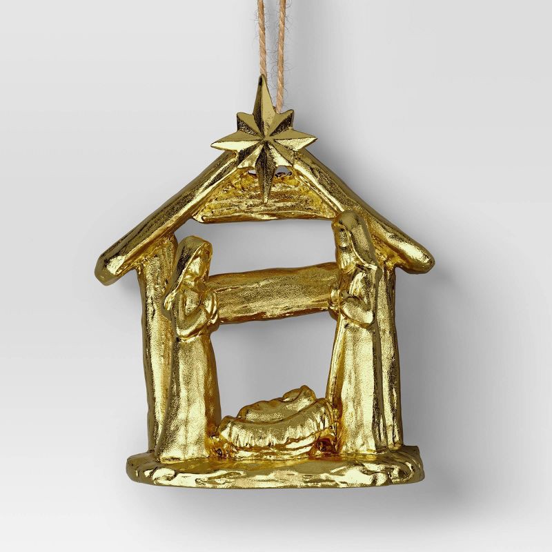 slide 1 of 3, Christmas Gold Resin Nativity Scene Ornament - Wondershop™, 1 ct