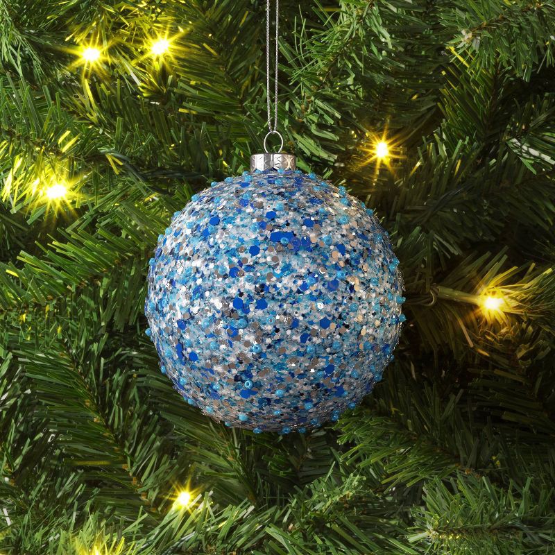 slide 2 of 3, 4" Christmas Chunkey Glitter Ball Ornament Dark Blue - Wondershop™, 1 ct