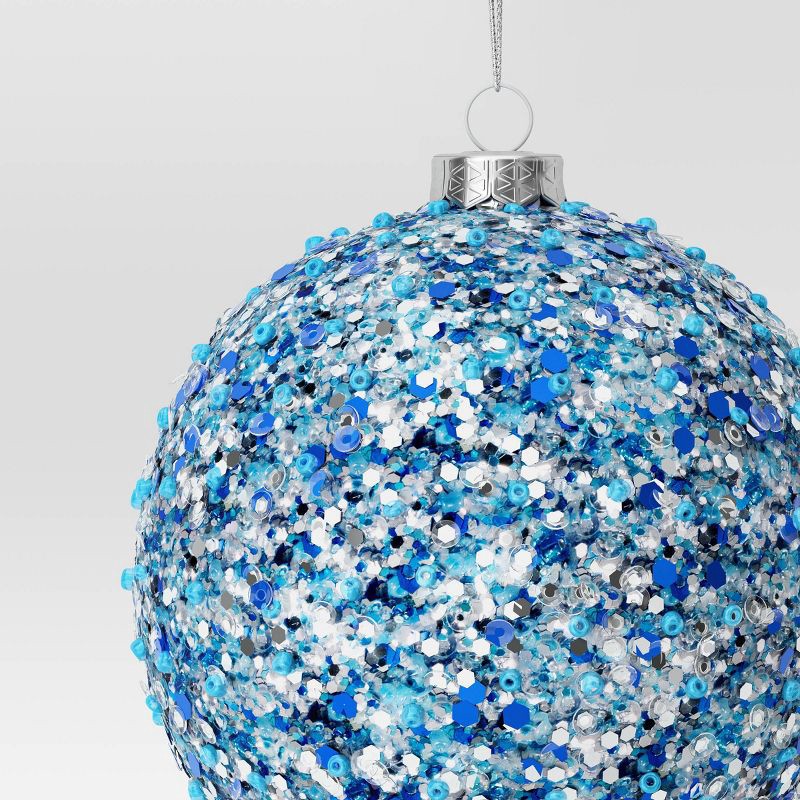slide 3 of 3, 4" Christmas Chunkey Glitter Ball Ornament Dark Blue - Wondershop™, 1 ct