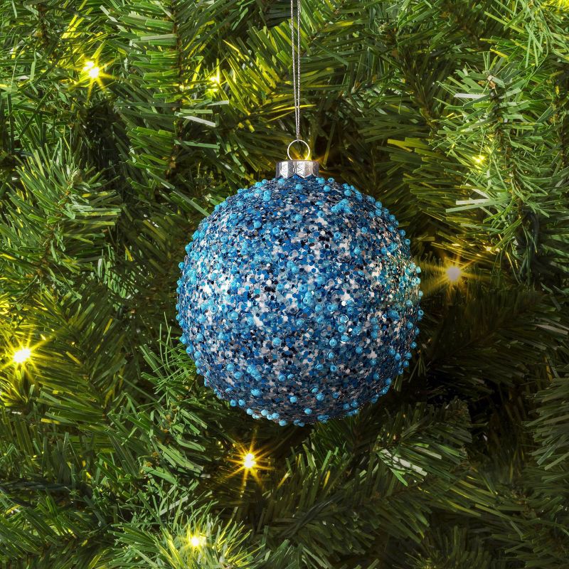slide 2 of 3, 4" Christmas Chunkey Glitter Ball Ornament Light Blue - Wondershop™, 1 ct