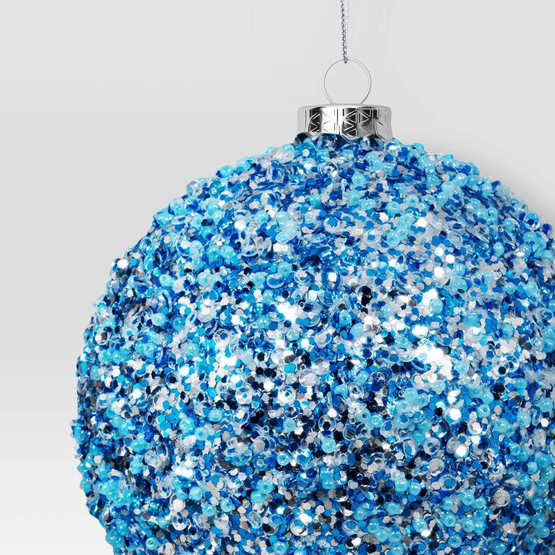 slide 3 of 3, 4" Christmas Chunkey Glitter Ball Ornament Light Blue - Wondershop™, 1 ct