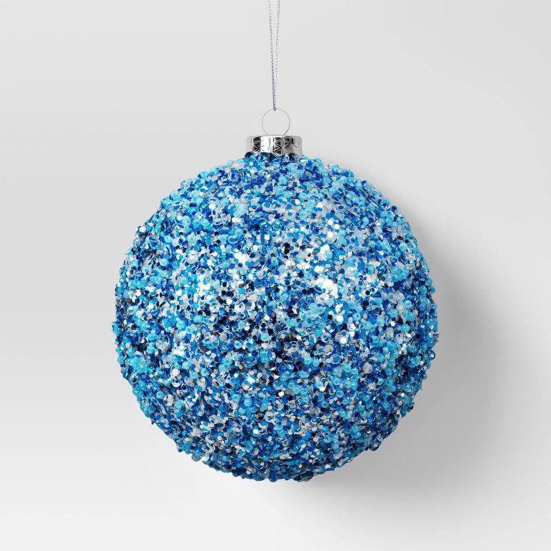 slide 1 of 3, 4" Christmas Chunkey Glitter Ball Ornament Light Blue - Wondershop™, 1 ct